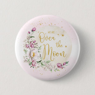 Floral Over the Moon Pink 6 Cm Round Badge