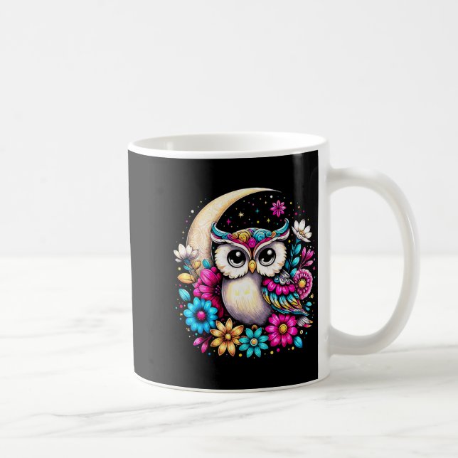 Floral Owl And Moon  Coffee Mug (Right)