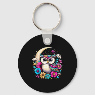 Floral Owl And Moon  Key Ring