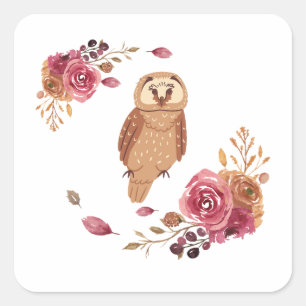Floral Owl Square Sticker