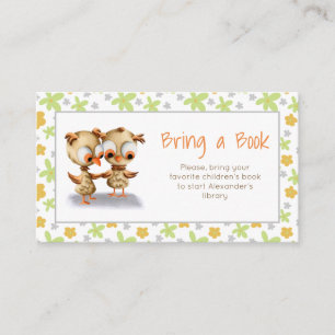 Floral Owl Twins Baby Shower Bring a Book Enclosure Card