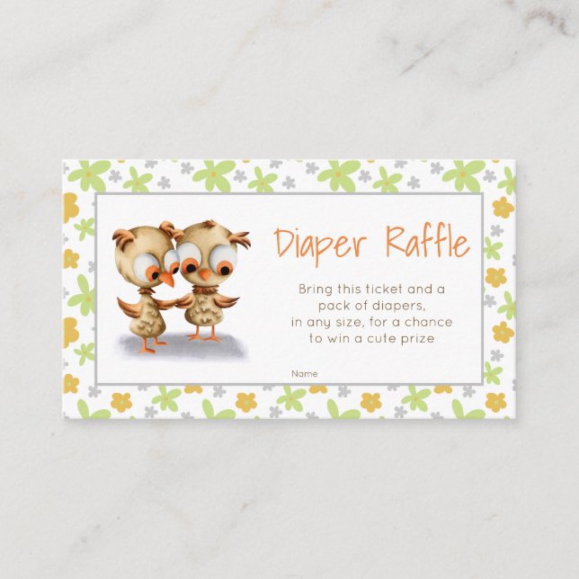 Floral Owls Baby Shower Diaper Raffle Enclosure Card (Front)