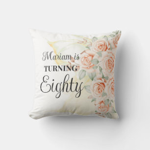 Floral Painted 80th Birthday Cushion