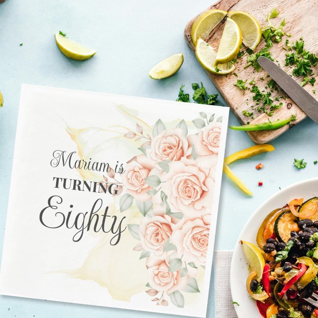 Floral Painted 80th Birthday  Napkin (Creator Uploaded)