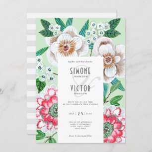 Floral painted green greenery elegant wedding invitation