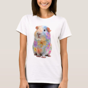 Floral Painted Guinea Pig Portrait Women T-Shirt