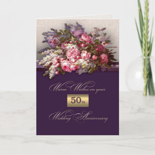 Floral Painting 50th Wedding Anniversary Card