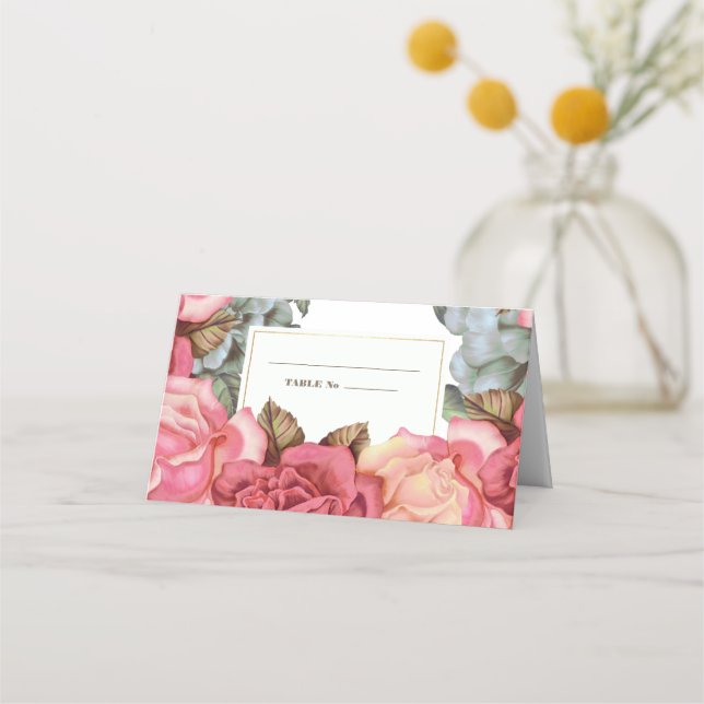 Floral Painting Anniversary Table Place Cards (Front)