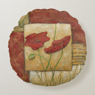 Floral Painting with Visible Brush Strokes Round Cushion