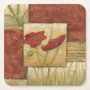 Floral Painting with Visible Brush Strokes Square Paper Coaster