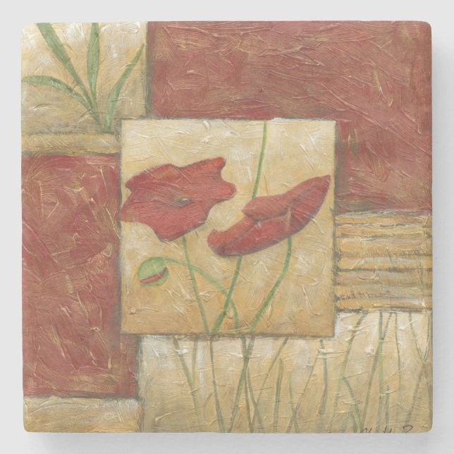 Floral Painting with Visible Brush Strokes Stone Coaster (Front)