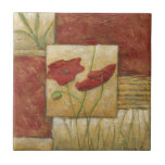 Floral Painting with Visible Brush Strokes Tile<br><div class="desc">The brush strokes are visible in this floral painting by Chariklia Zarris. Two red flowers sit in the middle of the piece with grass on the bottom and a few leaves floating at the top. A whimsical scene that would make a great gift!</div>
