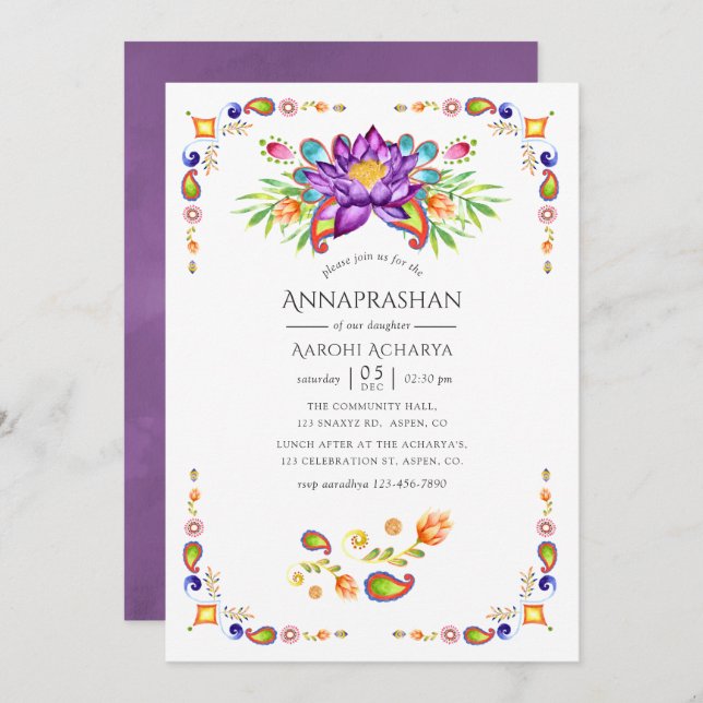 Floral Paisley Annaprashan First Rice Ceremony Invitation (Front/Back)