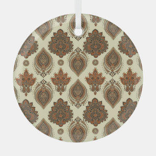 Floral paisley, Asian textile vintage pattern. Glass Tree Decoration