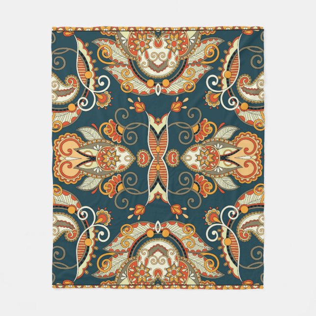 Floral Paisley Bandanna: Traditional Ornament Fleece Blanket (Front)