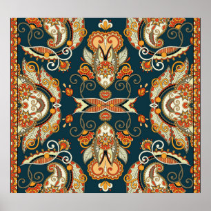 Floral Paisley Bandanna: Traditional Ornament Poster