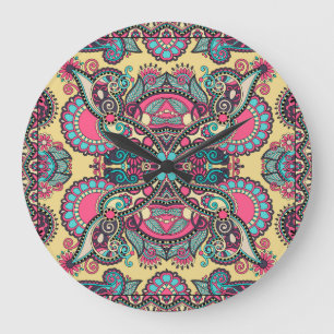 Floral Paisley Bandanna: Traditional Ornamental Large Clock