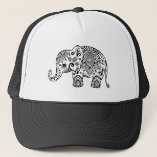 Floral Paisley Cute Elephant Illustration Trucker Hat