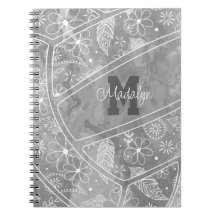 floral paisley feather pattern on grey volleyball