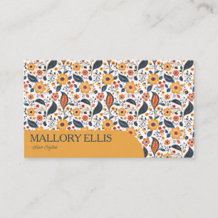 Floral Paisley Orange Pattern   Hair stylist Business Card