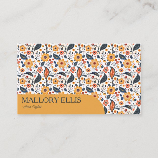 Floral Paisley Orange Pattern | Hair stylist Business Card (Front)