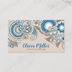 Floral Paisley Ornament Pastel Beige and Blue Business Card