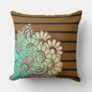 Floral Paisley ornaments & stripes + your ideas Outdoor Cushion