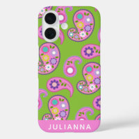 Floral Paisley Pattern Pink Green Personalised