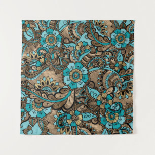 Floral Paisley Pattern - teal and golds Tapestry