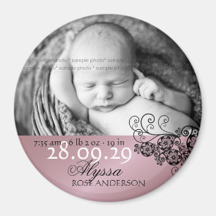 Floral Paisley Photo Birth Announcement Magnet