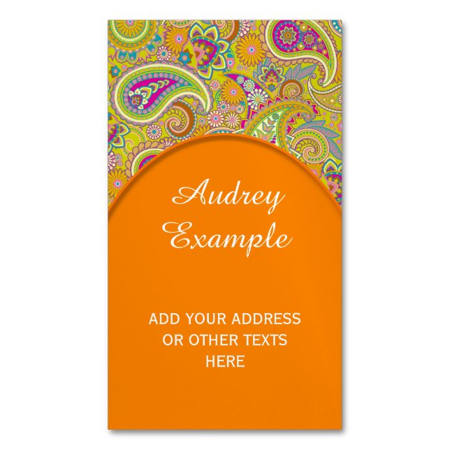 Floral Paisley seamless pattern I + your ideas Magnetic Business Card (Front Vertical)