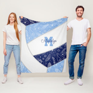 floral paisleys navy light blue volleyball fleece blanket