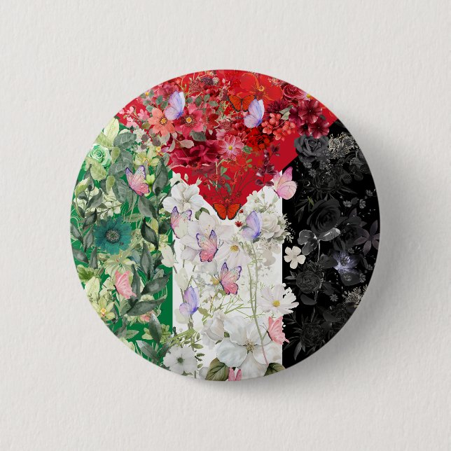 Floral Palestine Flag Button Pin | Palestinian  (Front)