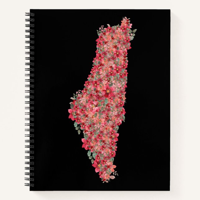 Floral Palestine map art-freedom for palestinians  Notebook (Front)