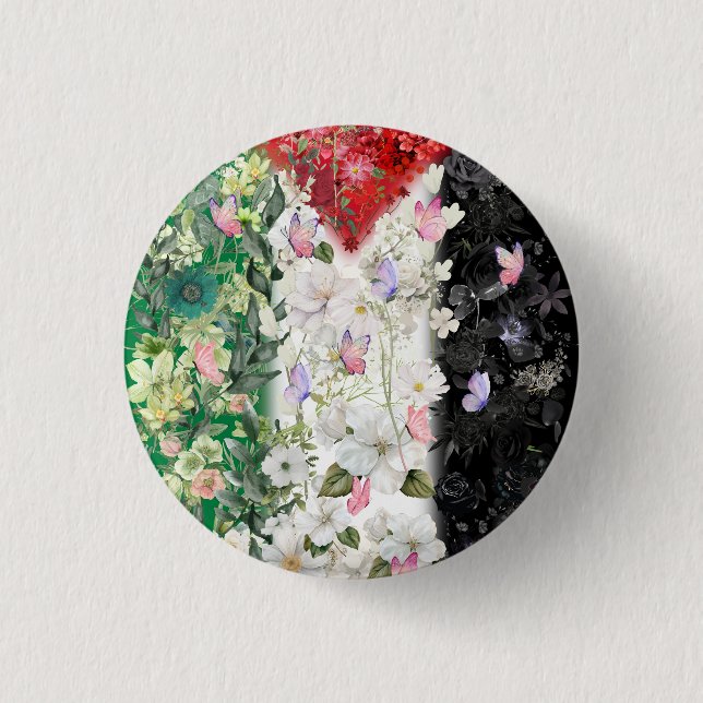 Floral Palestine Map Pin Button - Free Palestine (Front)