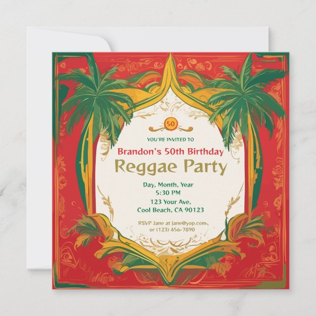 Floral Palms Customisable Reggae Party  Invitation (Front)