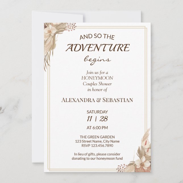 Floral Pampa Grass Honeymoon Shower Invitation (Front)