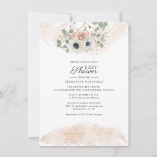 Floral Pampas Grass Boho Girl Baby Shower Invitation