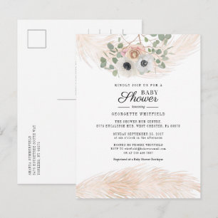 Floral Pampas Grass Modern Girl Baby Shower Invitation Postcard