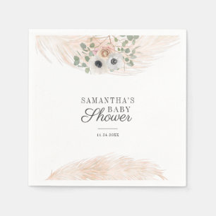 Floral Pampas Grass Modern Girl Baby Shower Paper Napkin