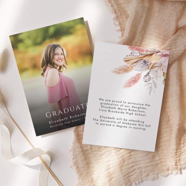 Floral Pampas Grass Photo Graduation Announcement (Creator Uploaded)