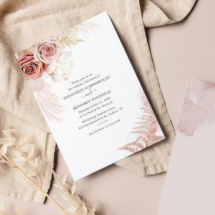 Floral Pampas Grass Terracotta Script Wedding Invitation