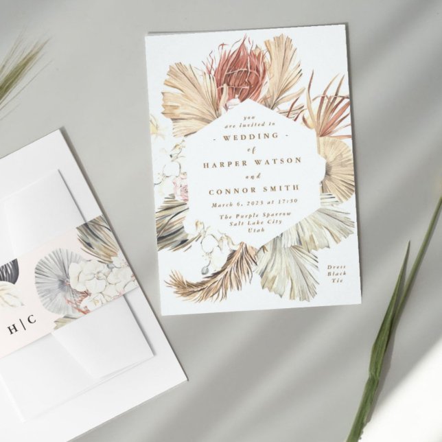 Floral Pampas Grass Tropical Jungle Invitation (Invitation showcasing suite - additional items (bought separately))