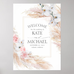 Floral Pampas Grass Tropical Wedding Welcome Poster
