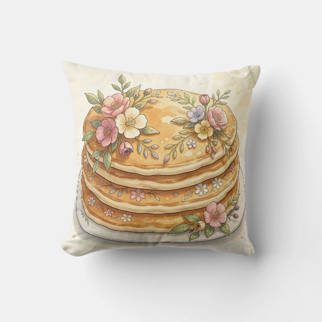 Floral Pancake Stack Watercolor Cushion (Front)