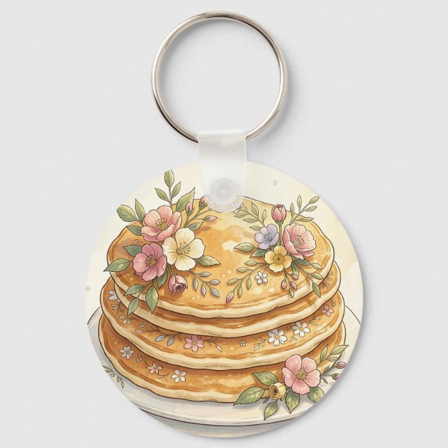 Floral Pancake Stack Watercolor Key Ring (Front)