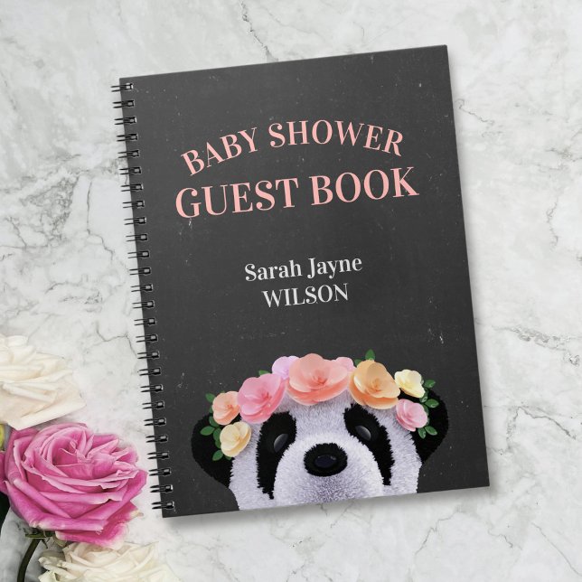 Floral Panda Girl Baby Shower Guest Book Notebook (baby shower guest book is the perfect way to capture all of the special memories )