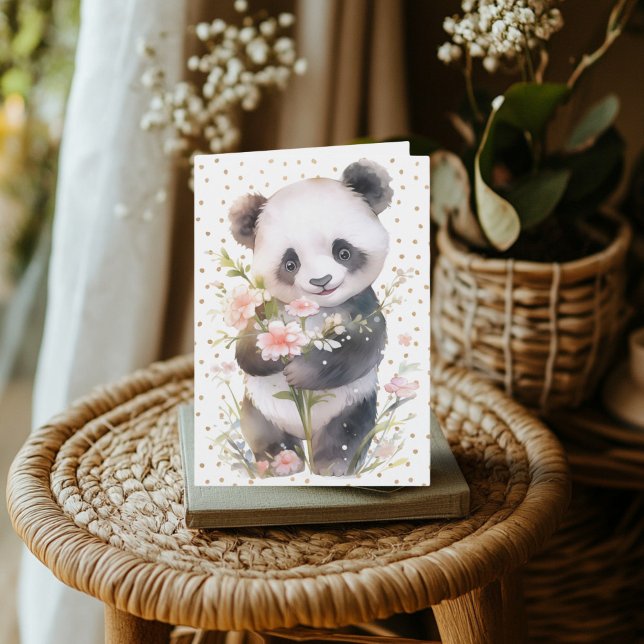 Floral Panda Greeting Card (Golden Panda Greeting Card)