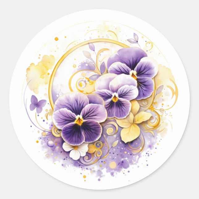 Floral Pansy Classic Round Sticker (Front)
