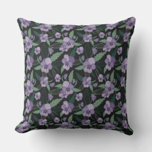 Floral Pansy with Foliage on Dark Background  Cushion